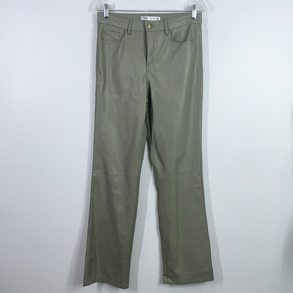 Zara faux leather sage high waisted pants size medium